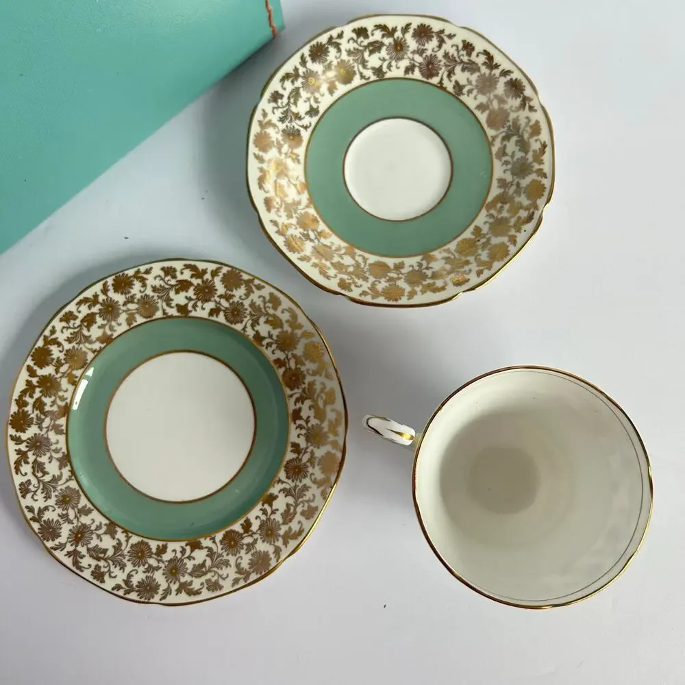 Paragon Royal Warrant Mint Gold Bone China Teacup Saucer Trio